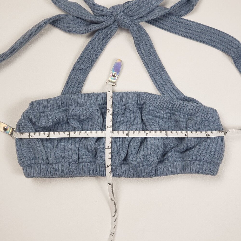 We Wore What Revolve Tie Halter Wide Rib Bra Top Women's Size XS Storm Blue NWT - Picture 7 of 16